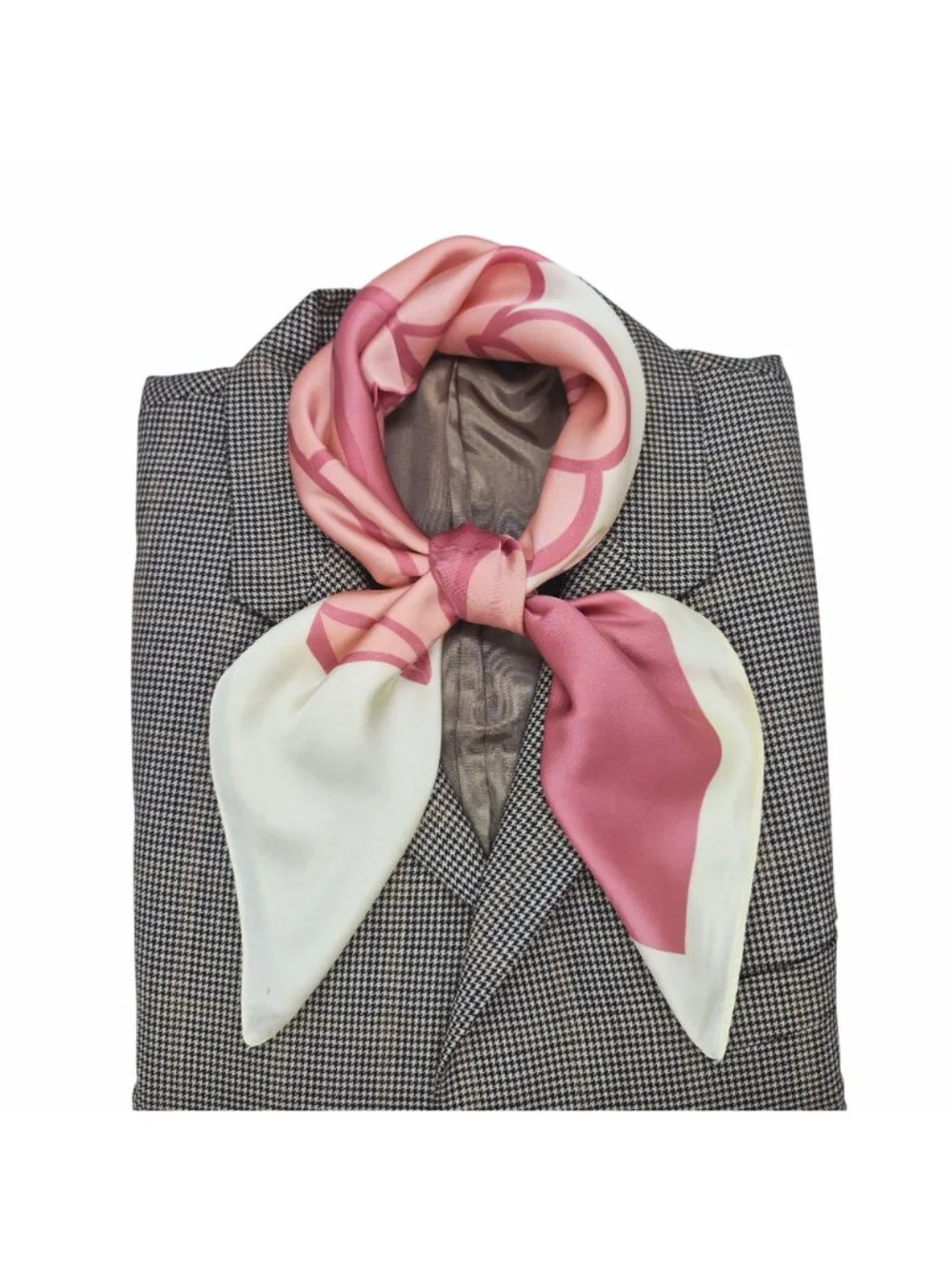 ⭐New Elegant Bandana Square Scarf Silky Satin Vintage Floral Print Pink Beige⭐